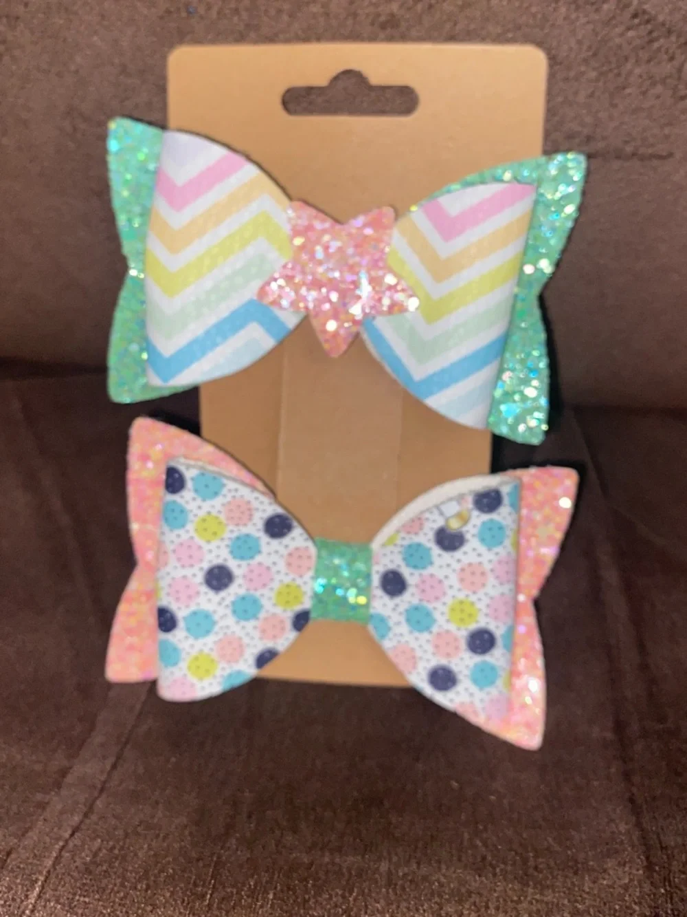 Pastel Rainbow & Polka Dot Glitter Kids Hair Bows - Mint and Pink